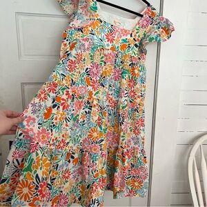 Boutique white floral tiered midi dress with flutter sleeves